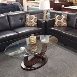 Brand New Brown Bonded Leather 72" Sofa + 56" Loveseat 2PCs Set