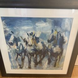 Abstract Horses Framed Painting – Large Modern Art Print