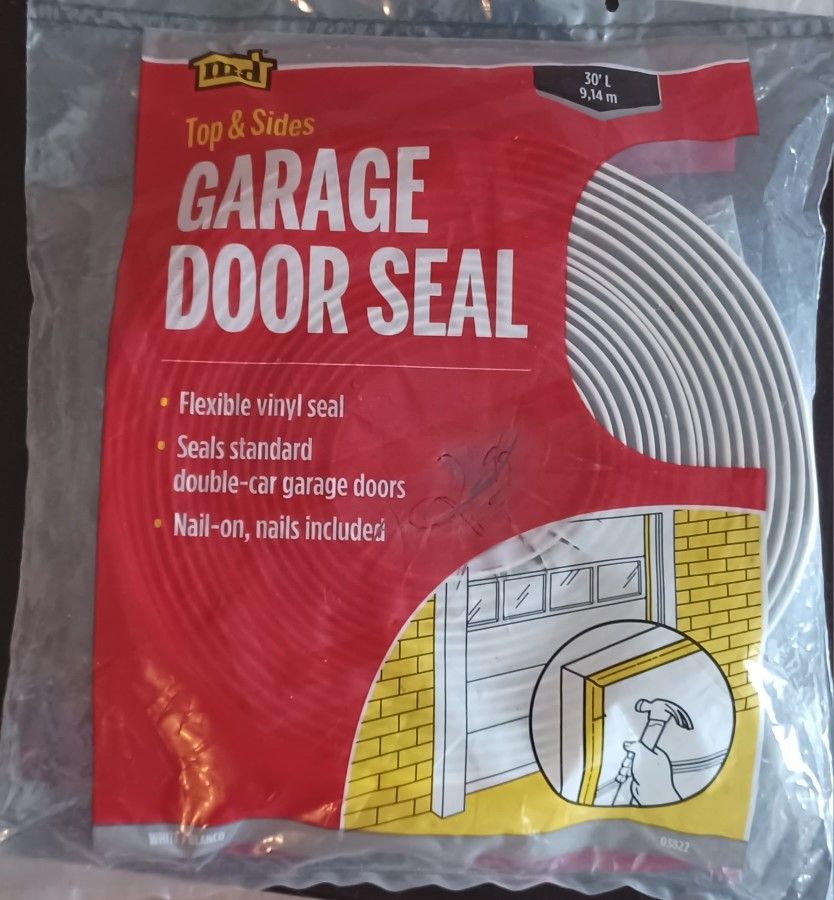 3822 Double Car Garage Door Weather Seal Top & Sides Seal 30 Ft White Vinyl