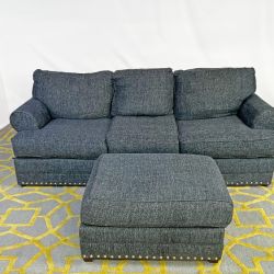 ( Delivery Available ) Bob's Furniture Blue Montana Sofa Ottoman