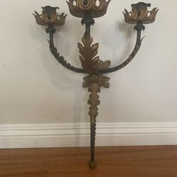 Two Antique European Wall-mounted Wrought Iron Candelabra With Gold/Bronze Finish