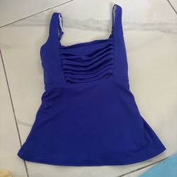 Blue Ruched Tankini Swim Top