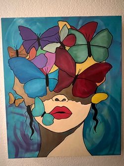 Painting Of A Woman & Butterflies