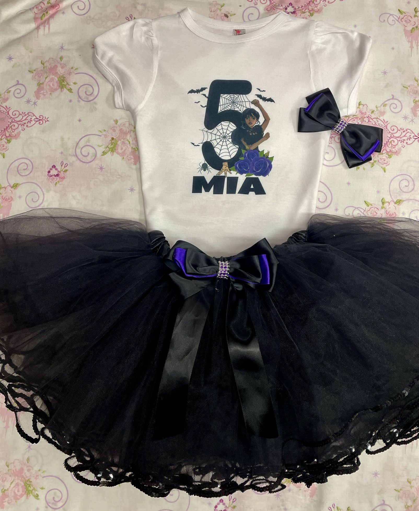 Wednesday Addams birthday outfit personalized with name and number
