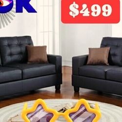 2 Pc Sofá And Love Seat ;black 