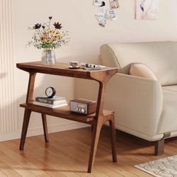 HL0175X)  End Table, 2-Tier Side Table with Storage Shelf, Wooden Modern Accent Slim Bedside Table for Sofa, Living Room, Bedroom, Small Space, Easy 