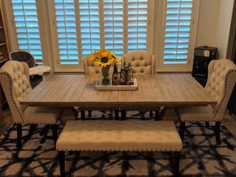Rustic farm house dining table set with bench