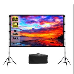 TOWOND Projector Screen with Stand, 100 inch Outdoor/Indoor Portable 16:9 4K Rear Front Movie Screen with Carry Bag for Home Backyard Theater
