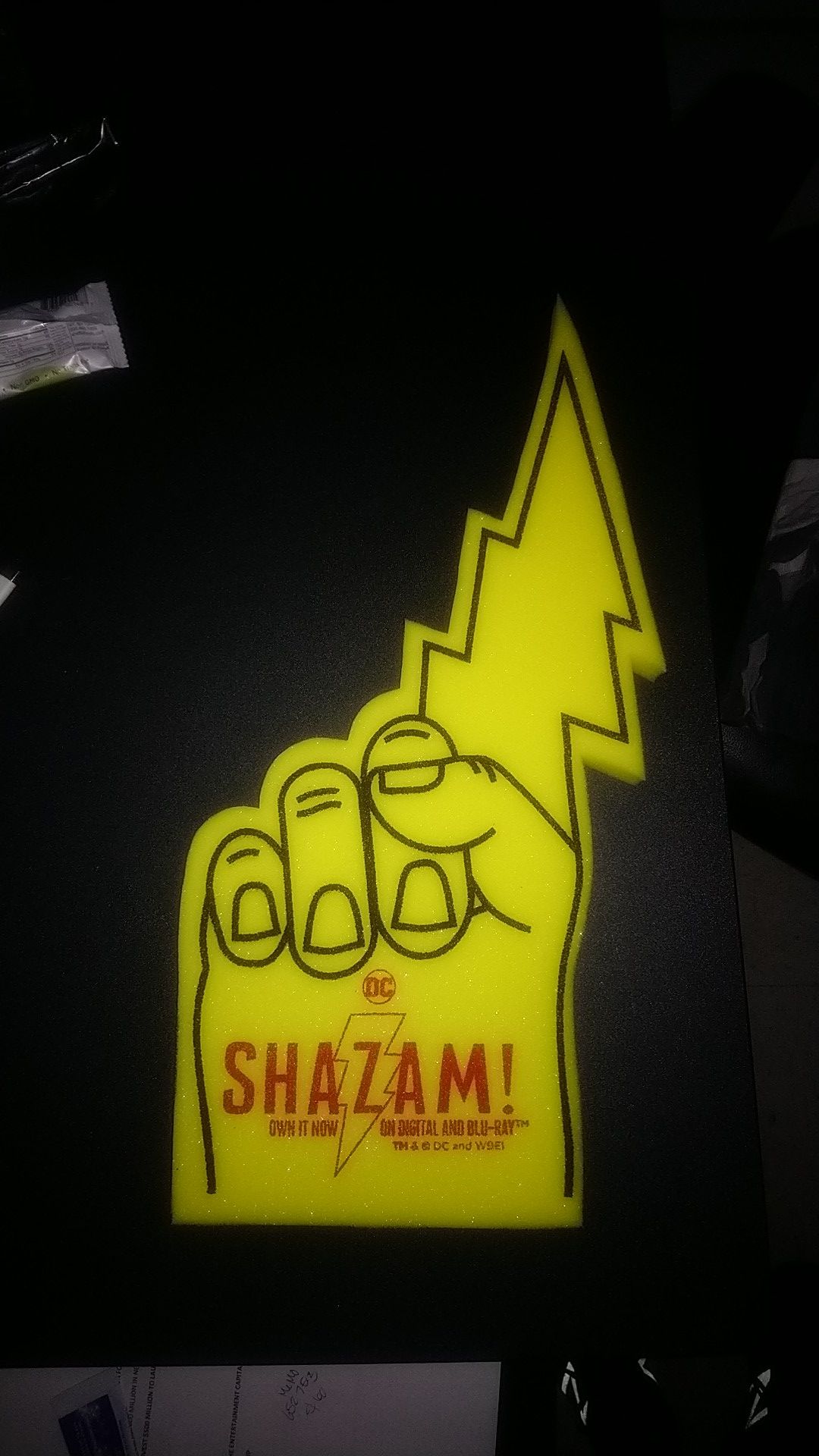 SDCC Shazam foam lightning bolt finger