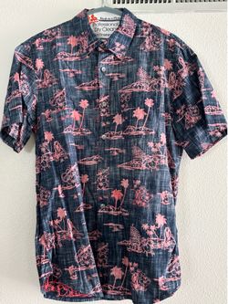 Maui Clothing Company Hawaiian Aloha Button Up Shirt Men’s Medium M Pink Blue