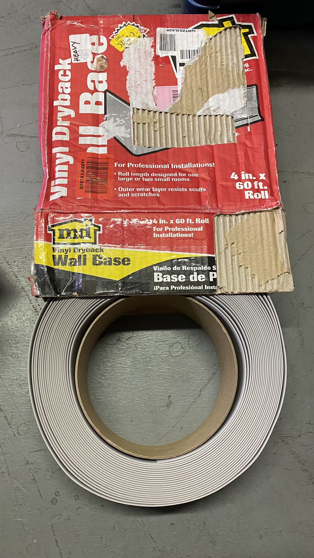 Md Building Products Vinyl Dryback Wall Base 4 in. x 60 ft. Roll NEW Other - Building materials & Supplies