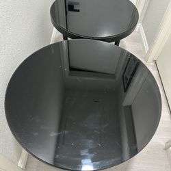 Two Black Glass Tables 