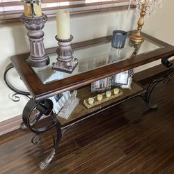 Vintage console Table Glass Top Marble Bottom 