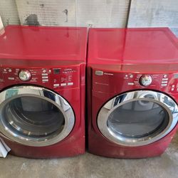 Maytag Red Front Load Washer And Stackable Gas Dryer Set 