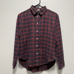 Red and Navy Blue Oversized Plaid Button Up Flannel