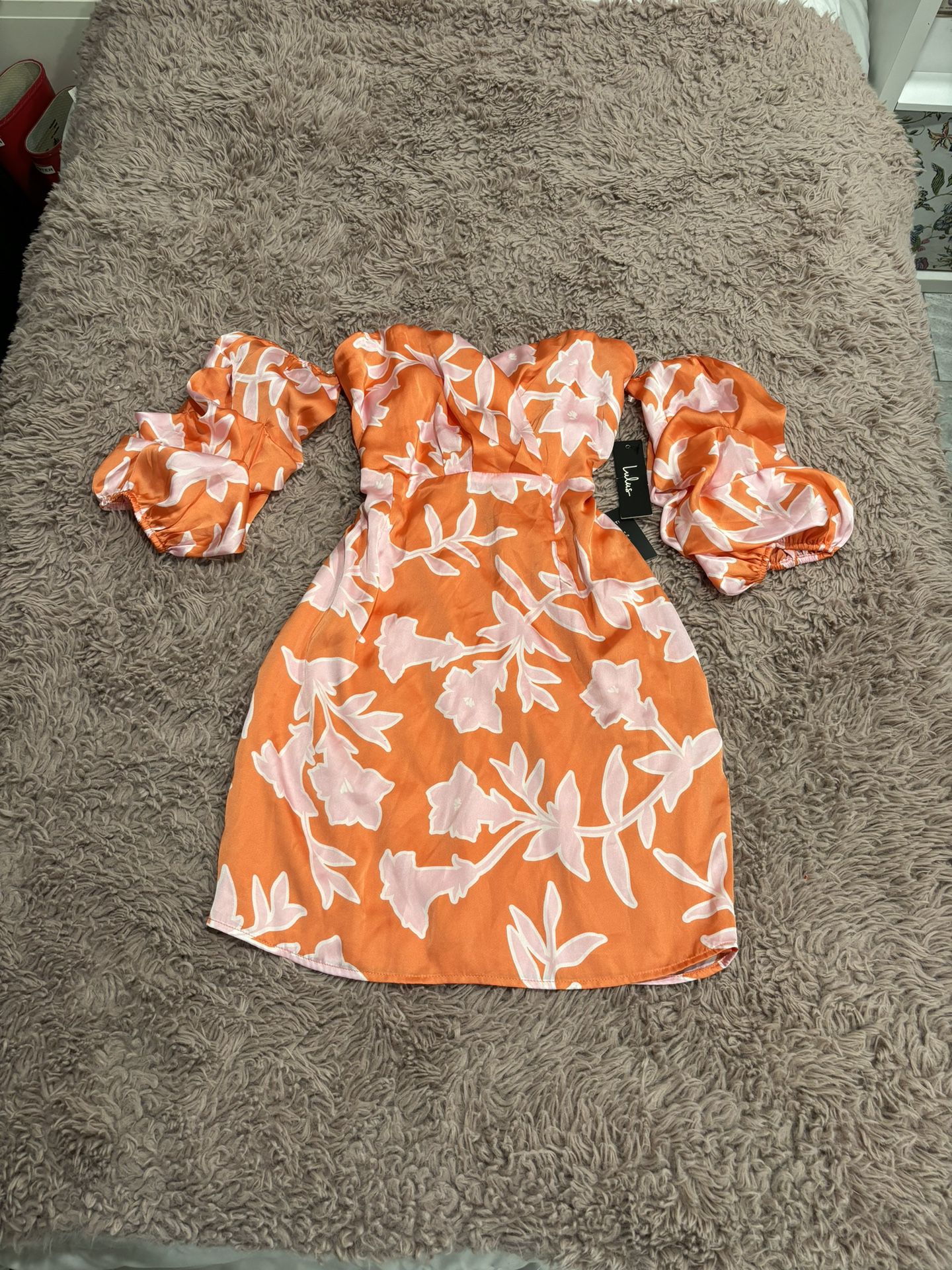 Lulus Baros Orange Floral Off Shoulder Bodycon Dress
