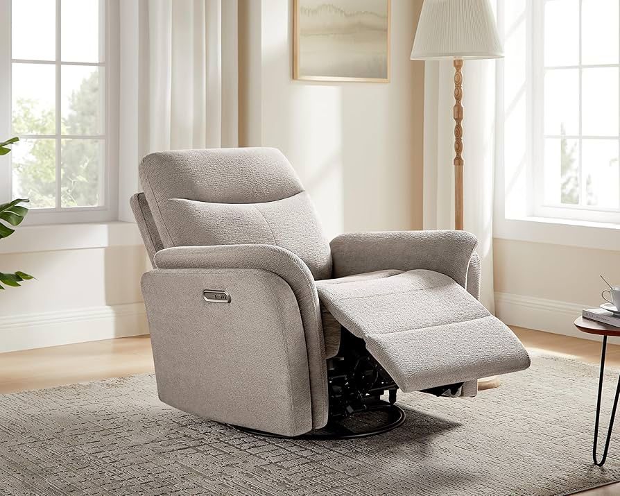 Power Recliner Chair Swivel Glider, Electric Rocking Recliner Chairs with USB and Type-C Ports, Nursery Chair Recliner for Living Room, Bedroom, Apart