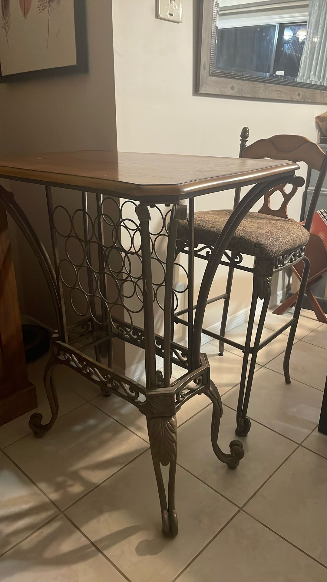 High Top Wine Rack Table And 2 Tall Chairs