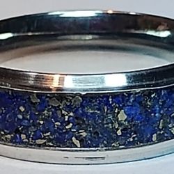 Inlay Ring Stainless Steel 8mm Wide Lapis /Pyrite New