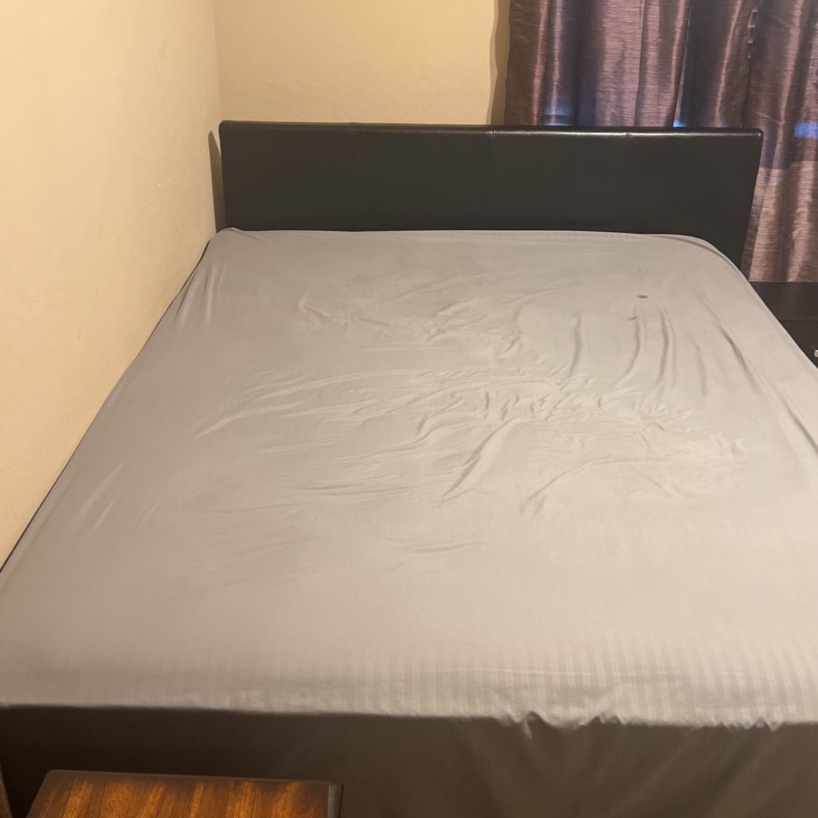 Queen Bed Frame, Mattress And End Table