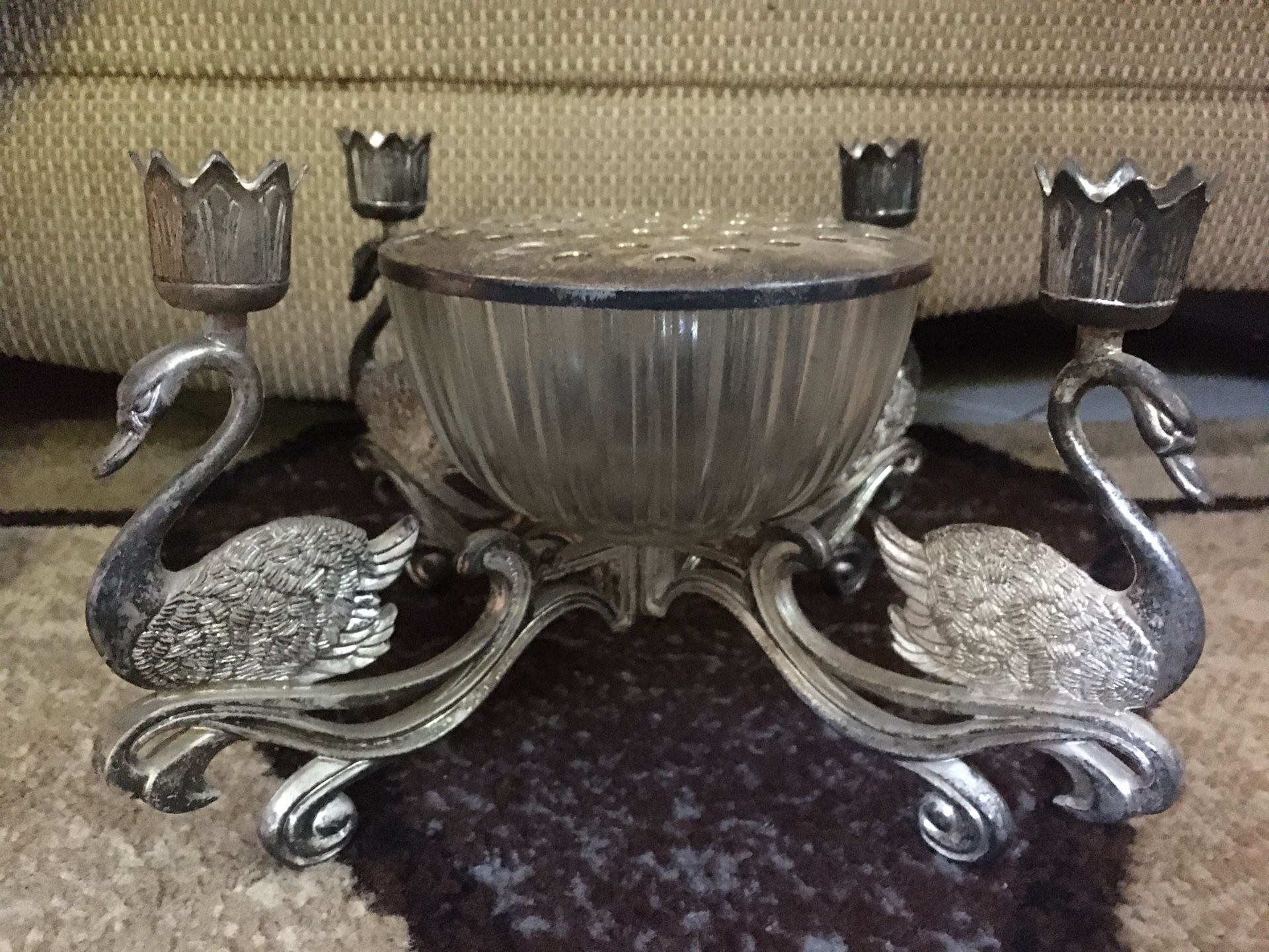 Vintage candle holders silver plated brass 4 arm detailed swan candelabra taper candle holder and bowl