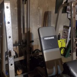 POWERHOUSE Gym Weight Lifting Starter Kit Pull Down Curls Adjustable Incline Bench Press (READ DETAILS)