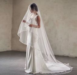 Ivory Tulle Bridal Wedding Veil w/ blush