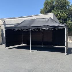 $240 (New) Heavy-duty black 10x20 ft canopy with (4 sidewalls) ez pop up outdoor party tent w/ carry bag 