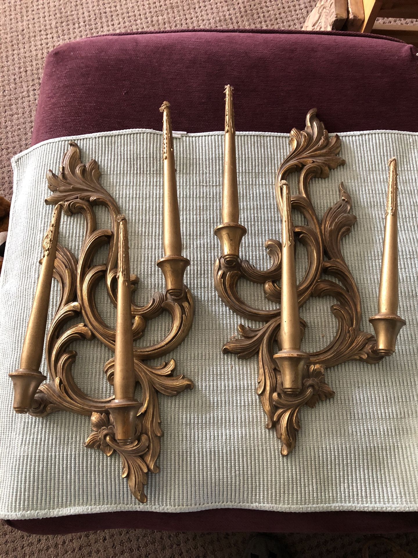 Pair of Wooden candelabra with wooden candles