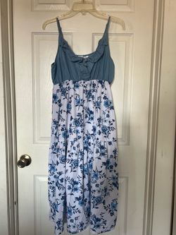 Pat Pat Blue Floral Maxi Dress with Ruffle Neckline