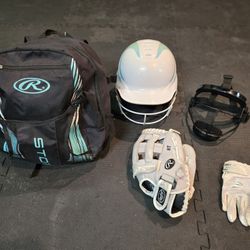 Youth Softball Starter Kit (Mit, Helmet, Fielder Mask, Batting Gloves, Backpack, Softball)