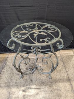 Decorative Scrollwork Metal and Glass Two-Tier Side Table