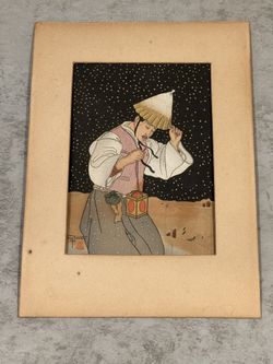 PAUL JACOULET (1(contact info removed)) Incredible Small 1939 Woodblock Print "Snowy Night"