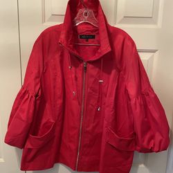AK Anne Klein Red Zip Jacket Womens 2X Balloon Sleeve Lightweight Coat