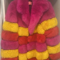 Multicolor Warm Faux Fur Coat.