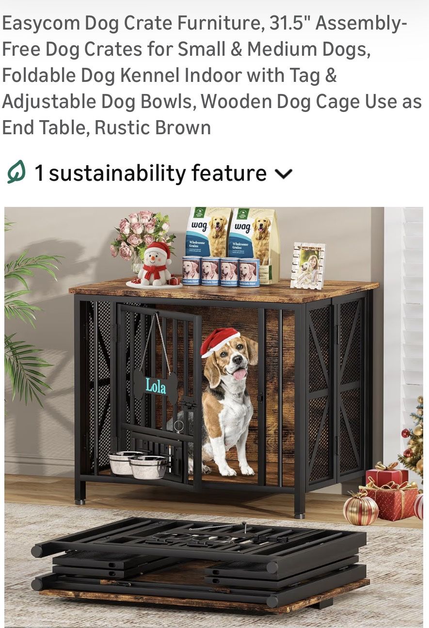Easycom Dog Crate Furniture – 31.5” Assembly-Free Wooden Dog Kennel / End Table (Rustic Brown) – Brand New in Box – $135 OBO  Upgrade your space with 