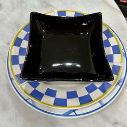 Decorative Plate & Bowl Set - Blue & White Patterns - 3 Pieces