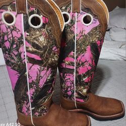 Justin Pink Camo Snake Boots 6.5