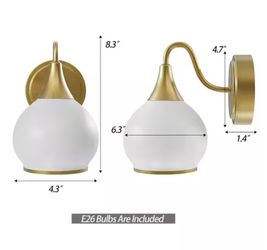 Modern 6.3 in. Brushed Gold Rechargeable Battery Operated Wall Sconce (Set of 2) Globe Glass Bathroom Vanity Light