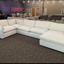 Cream Linen Cloud Feather Sectional Couch 