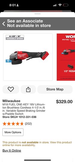 M18 FUEL 4 1/2”-6’ Variable Speed Braking Grinder Paddle Switch W/ ONE KEY 