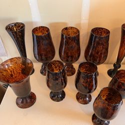 Set of 10 glass tortoiseshell glass vases-great condition