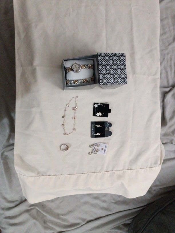 watch, earrings, bracelet, ring