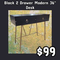 NEW Black 2 Drawer Modern 36" Desk: njft 