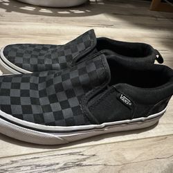 Vans Classic Checkerboard Youth Slip On Black Shoes Size 3