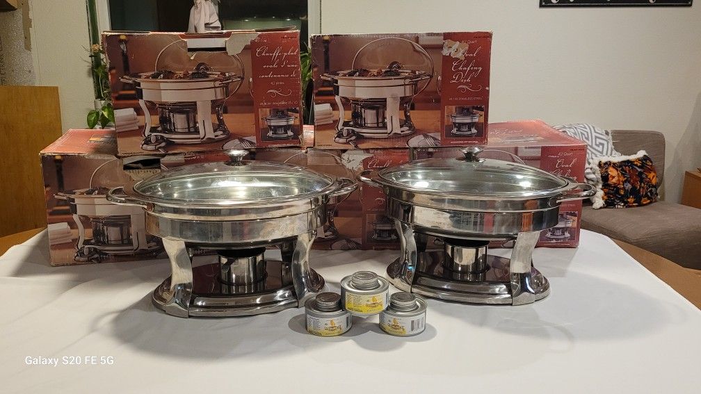 5 Opened Boxes Of 4.2 Quart Oval Chafing Dishes Stainless Steel Serving Dishes $75 For All!