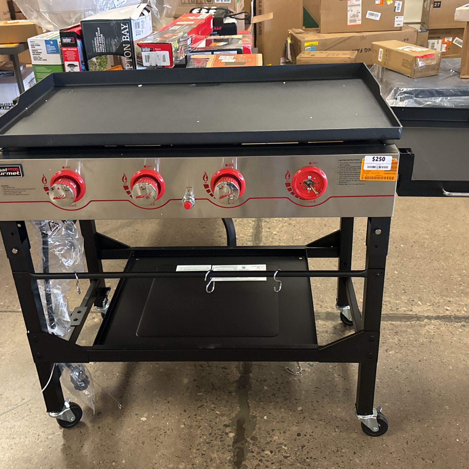 36 in. 4-Burner Propane BBQ Grill in Black Flat Top Gas Griddle with Top Cover Lid, for Large Outdoor Camping"