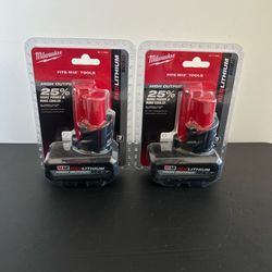 $150 NEW Milwaukee 5.0ah Battery Set (12-Volt price for BOTH batteries)