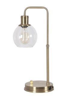 Better Homes & Gardens 20.5-inch metal desk lamp featuring a gold finish and a glass shade.