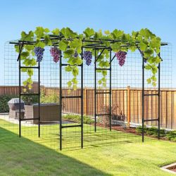 118" L x 79" W x 87" H Extra Large Grape Vine Support, Tall Garden Arch Arbor Gazebo Trellis for Climbing Plants Plastic-Coated Metal Garden Arch Trel